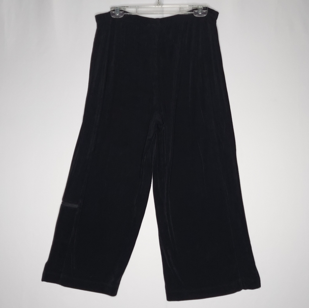 Chicos Wide Leg‎ Cargo Crop Pants Large Black Slinky Stretch Travelers Vtg 90s